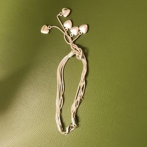 Sterling Silver Lariat Heart Charm Liquid Bracelet, Woman's Vintage 8"